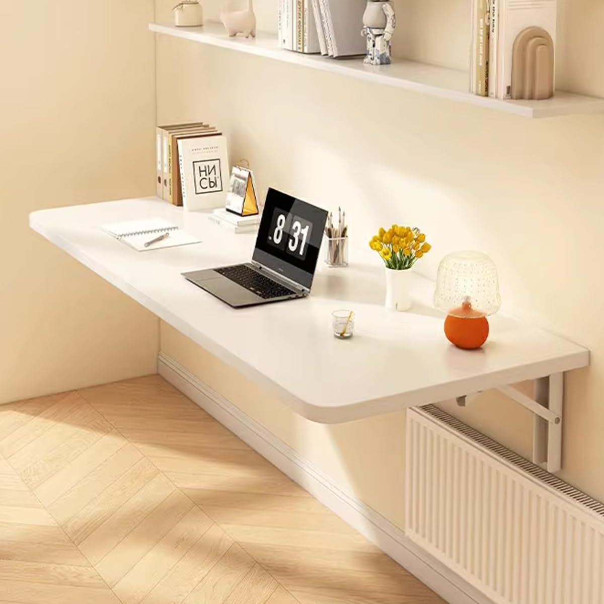 GDMDPTE Wall Mounted Folding Table for Small Spaces White Drop Leaf Wall Table Compact Foldable Design (60x40cm) - Space-Saving Solution for Home or Office