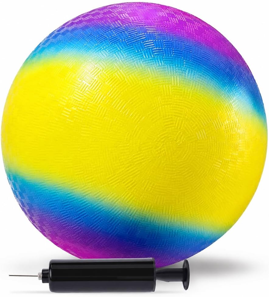 LovesTown Playground Ball with Pump - 8.5Inch Rubber Inflatable Rubber Bouncy Balls, Kickball Dodgeball Four Square for Kids and Adults, Indoor and Outdoor Games, Xmas Stocking Stuffers, Pack of 1