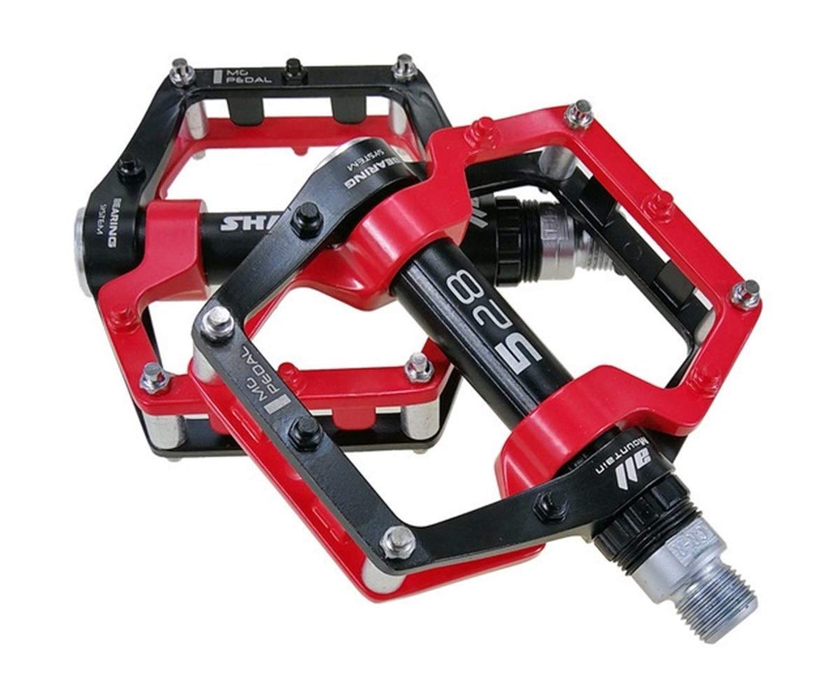 Pedali per Bicicletta MTB con Cuscinetti sigillati, in Lega di magnesio, per Bici da Strada e Mountain Bike, con tacchette ultraleggere (Colore: Rosso)
