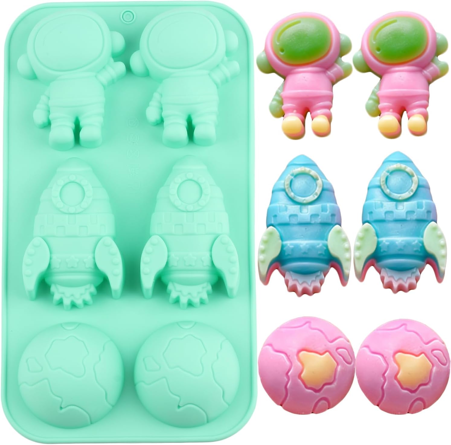 6 Cavity Space Theme Silicone Candy Molds Astronaut Rocket Earth Chocolate Mold For Candy Chocolate Cupcake Topper Decorating