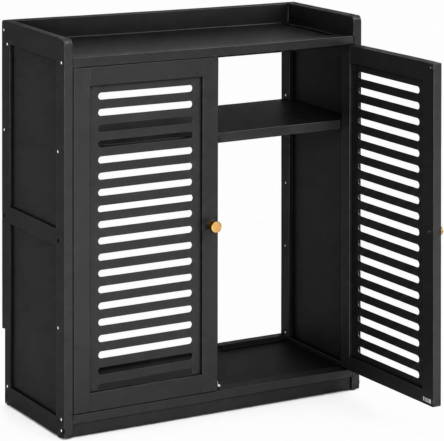 WiFi Router Hidden Box, Home Media Storage Cabinet, Floor Freestanding Cabinets Organizer, Invisible Storage Double-Deck Shelf for Home and Office (Black, 23.2 * 9.8 * 23.4in)