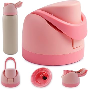 Water Bottle Lid Replacement Designed to Fit Bottles 16oz, 24oz, 32oz & 40oz 2-in-1 Drinking Options | One-Button Flip Water Bottle Top Replacement with Leak-Resistant Seal Pink
