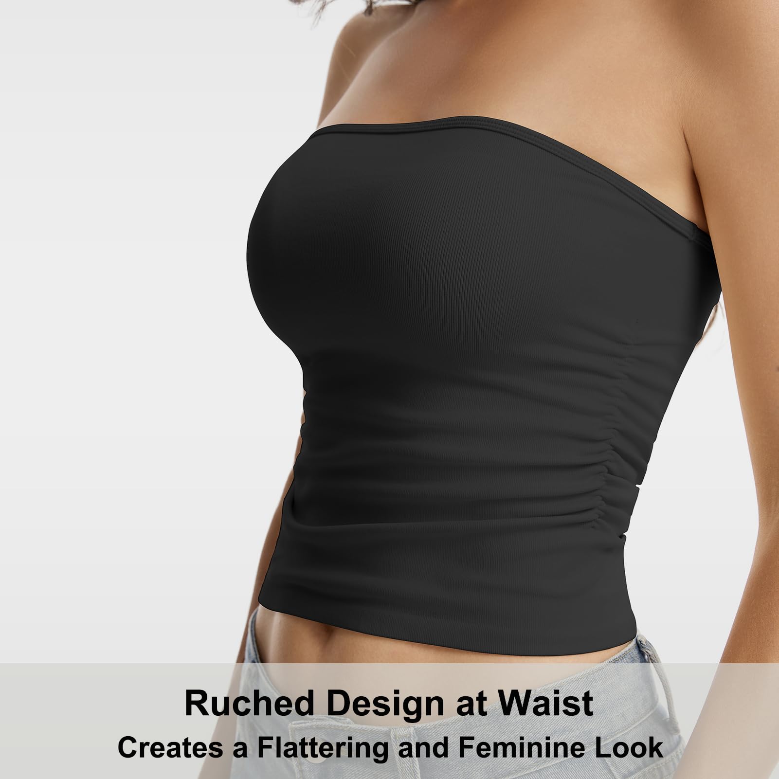 Top Bandeau para mujer, sin tirantes, corte ajustado, sin mangas, de una sola capa, básica, cómoda y ligera