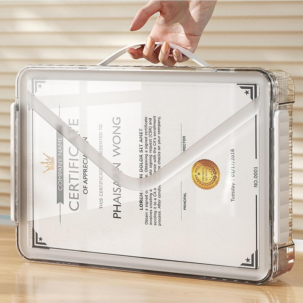 Paquete de 2 cajas de almacenamiento de plástico transparente con tapas, apilables, cajas de almacenamiento de papel para organizar papel de archivo A4, documentos, fotos, álbumes de