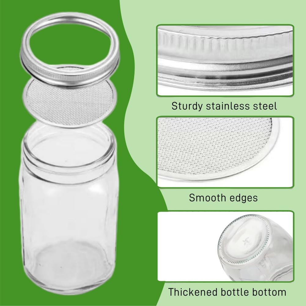 Barattolo Germogliatore Set,Germogliatore,Kit per Germogliare I Semi,Germogliatore in Vetro,Kit di Barattoli per Germogliamento di Semi,Barattoli per Germogliamento di Semi