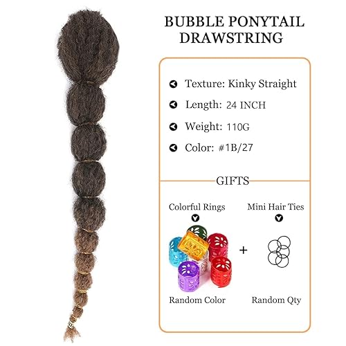 Miniatura 3 de Extensión de cola de caballo afro de burbujas color marrón degradado para mujeres negras, 24 pulgadas de largo con cordón y clip en colas de caballo