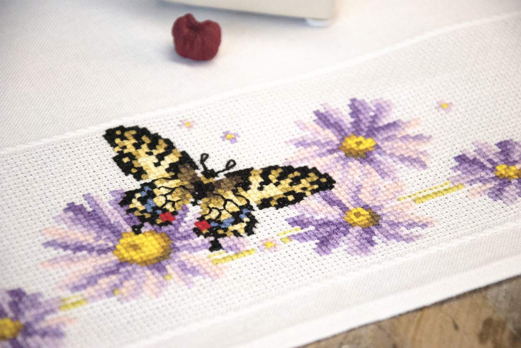 Vervaco Stickpackung Tischdecke Zählmusterpackung Kreuzstich Schmetterling Stickdecken zum Selbersticken Stickset Weihnachten Kreativ Set für Erwachsene 80 x 80 cm Kreatives Geschenk