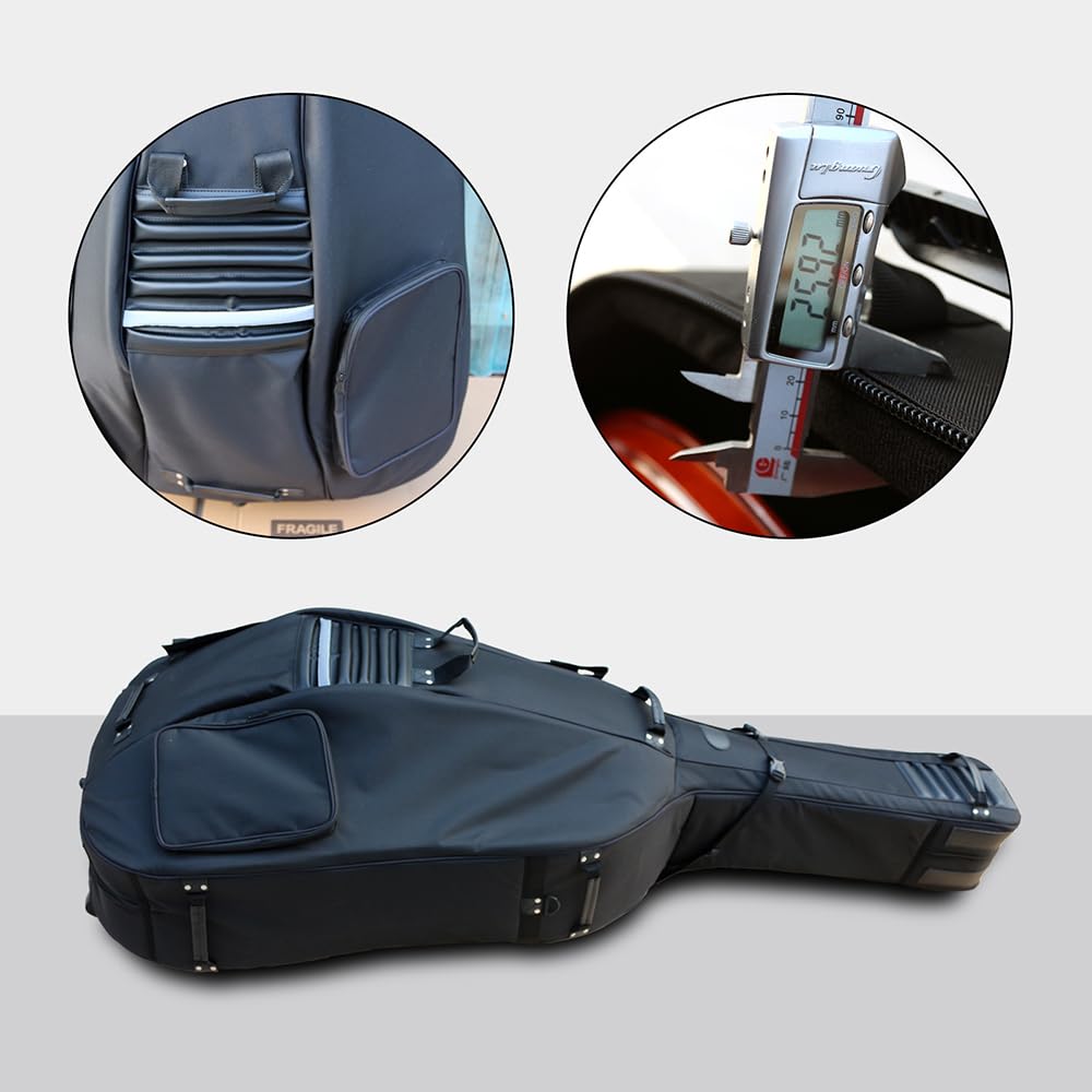 Borsa per Contrabbasso Verticale 3/4 con Ruote - Borsa per Contrabbasso in Tessuto Oxford con Fodera Spessa, Tasche Multiple con robuste Maniglie e Cinghie (Grigio) (Nero)