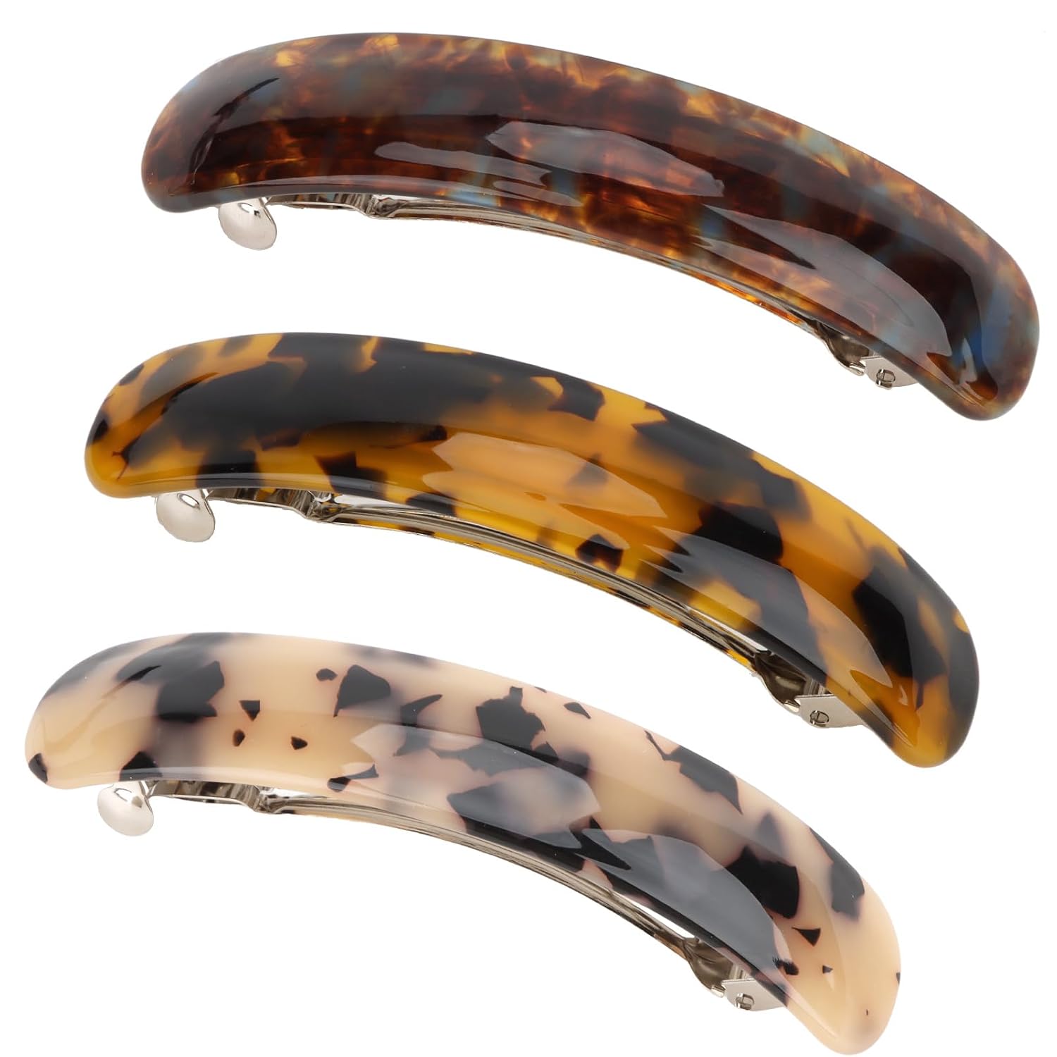 French Dark Light Blue Tortoiseshell Hair Barrettes Clips for Women 3PCS