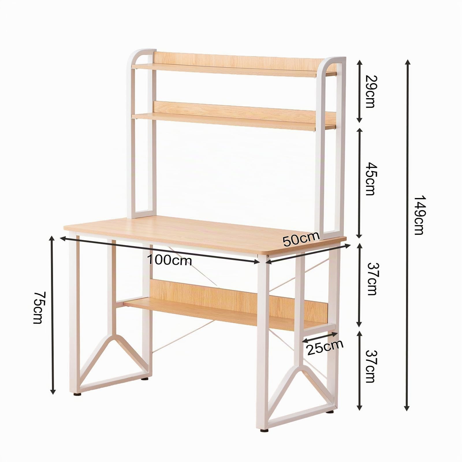 SHARPDO Scrivania Moderna 100x50 cm in Legno Chiaro con Mensole a Due Livelli e Struttura a Y Stabile – Scrivania da Studio per Studenti con Bordi Arrotondati e Protezione Anticaduta