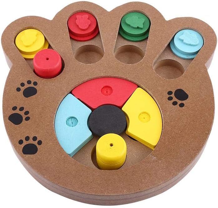 EVTSCAN Wooden Interactive Toy, 2Types Lovely Multi-Functional Pet Dogs & Cats Food Treated Wooden Educational Toy Bone Paw(爪印型)