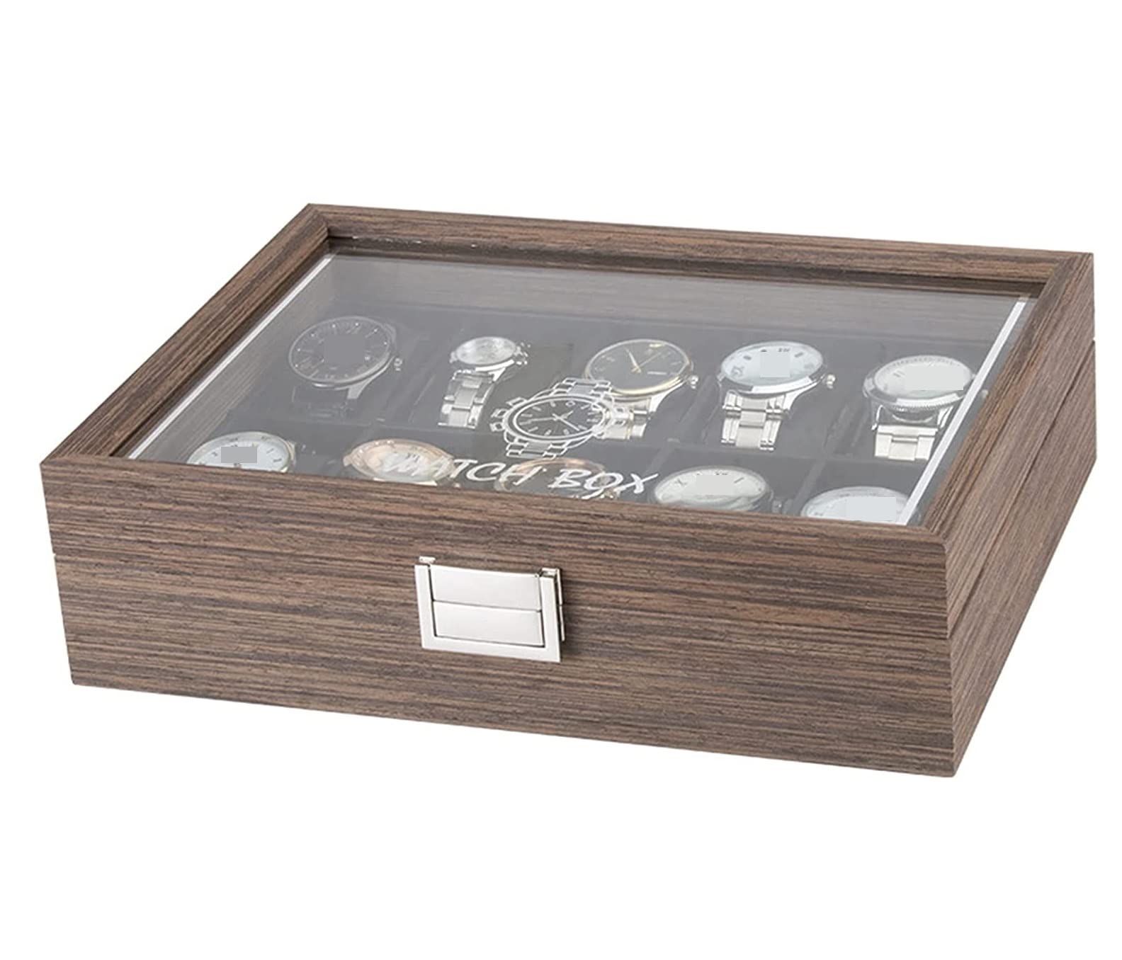 Pudełko Na Zegarek, Klasyczne, Vintage, Drewniane, 10 Kratek, Organizer Do Przechowywania Zegarków I Biżuterii, Przezroczysta Pokrywa, Etui Na Biżuterię, Organizer Na Zegarki, Męskie, Czarne, 29,7*22