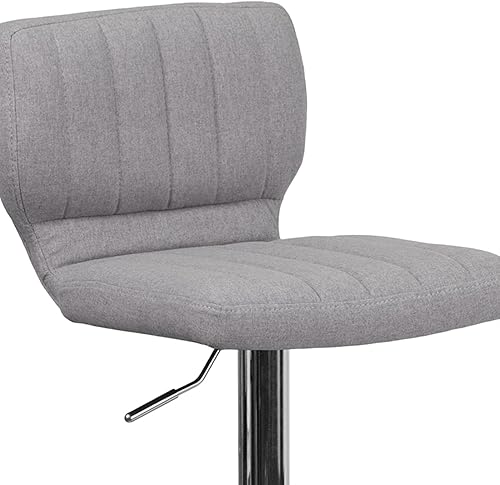 Vista 30 de Flash Furniture Taburete de bar de altura ajustable de vinilo marrón contemporáneo con respaldo vertical y base cromada