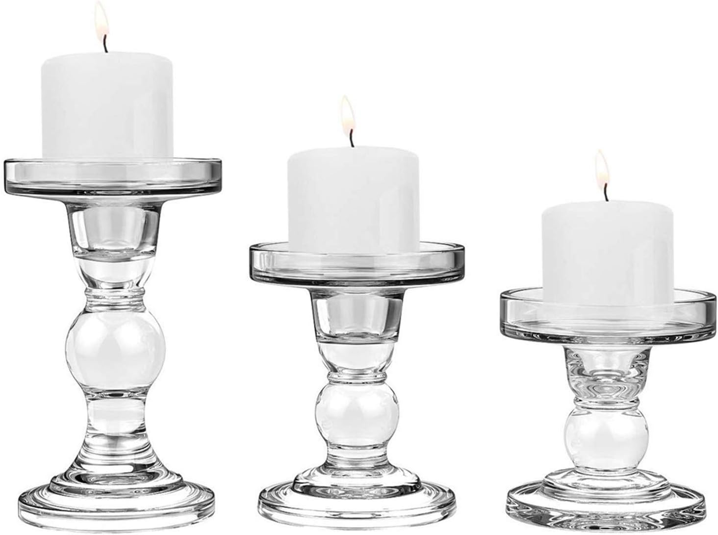 3 Pcs Glass Candle Holders for Pillar & Taper Candle Elegant Crystal Candlesticks