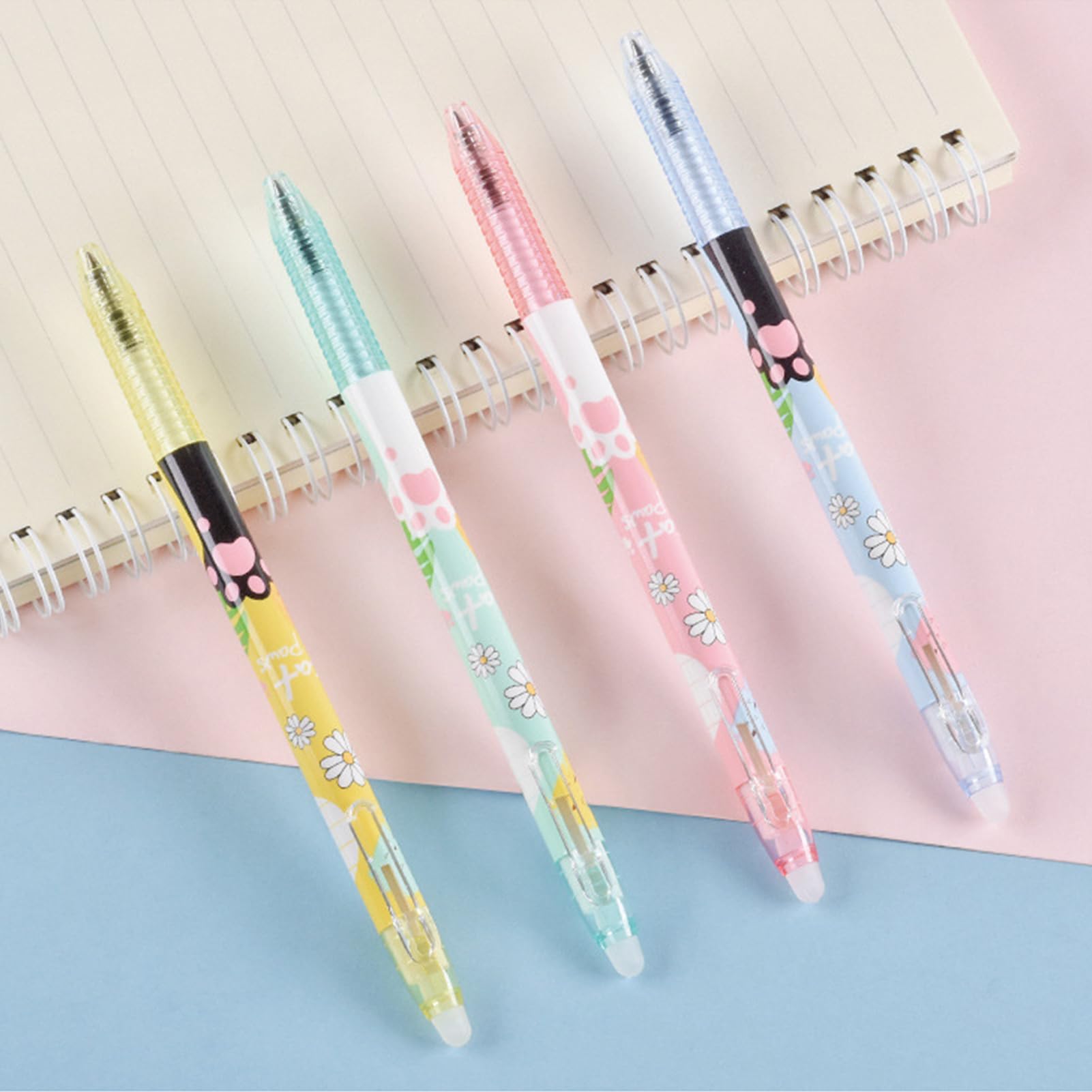 MOZXIRZ 6 penne gel cancellabili, cancellabili, retrattili, a forma di zampa di gatto, 0,5 mm, inchiostro blu, per donne, ragazze, ragazzi, ufficio, scuola (zampa di gatto, inchiostro blu)