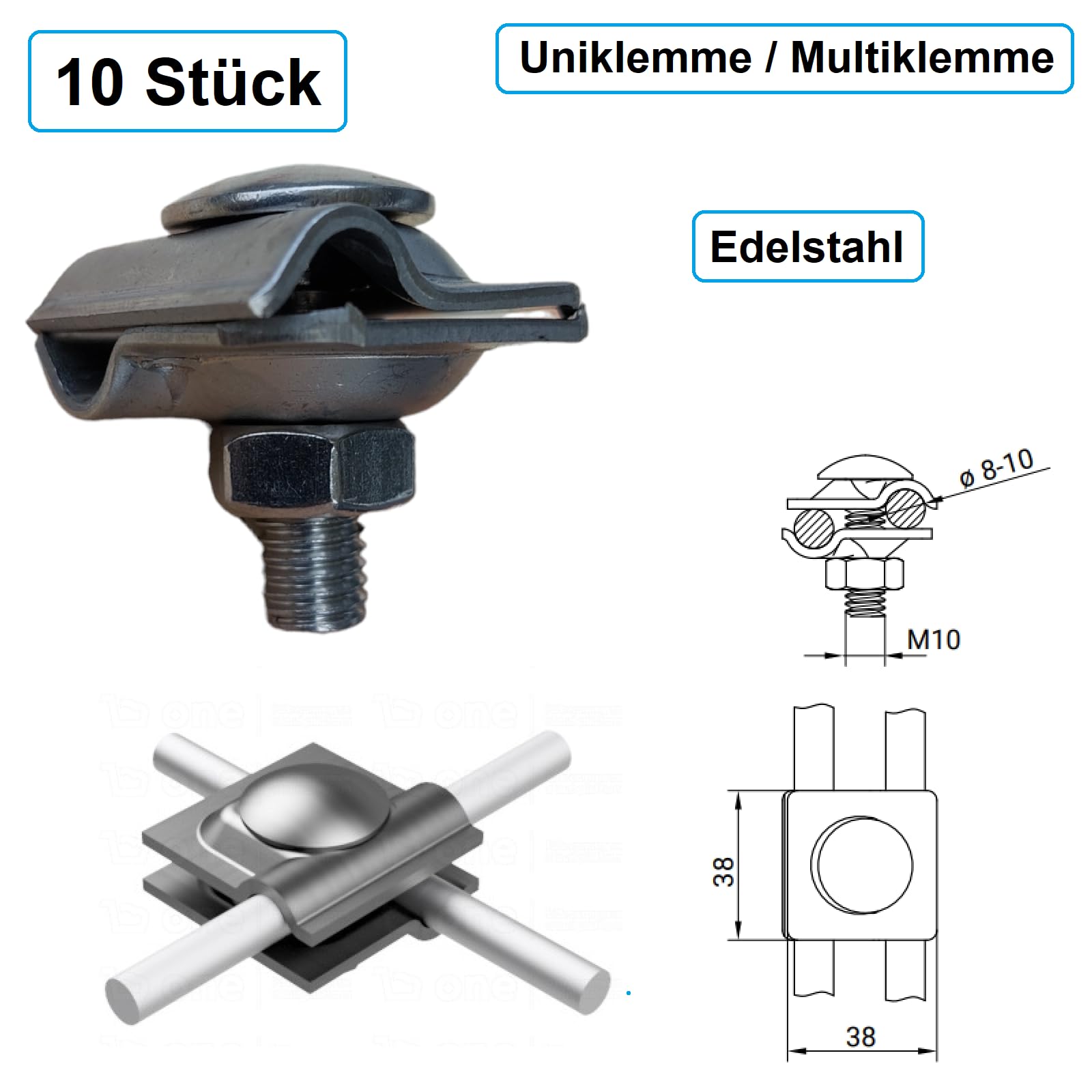 10 Stück Multiklemme/Uniklemme Edelstahl für Blitzschutz Erdung
