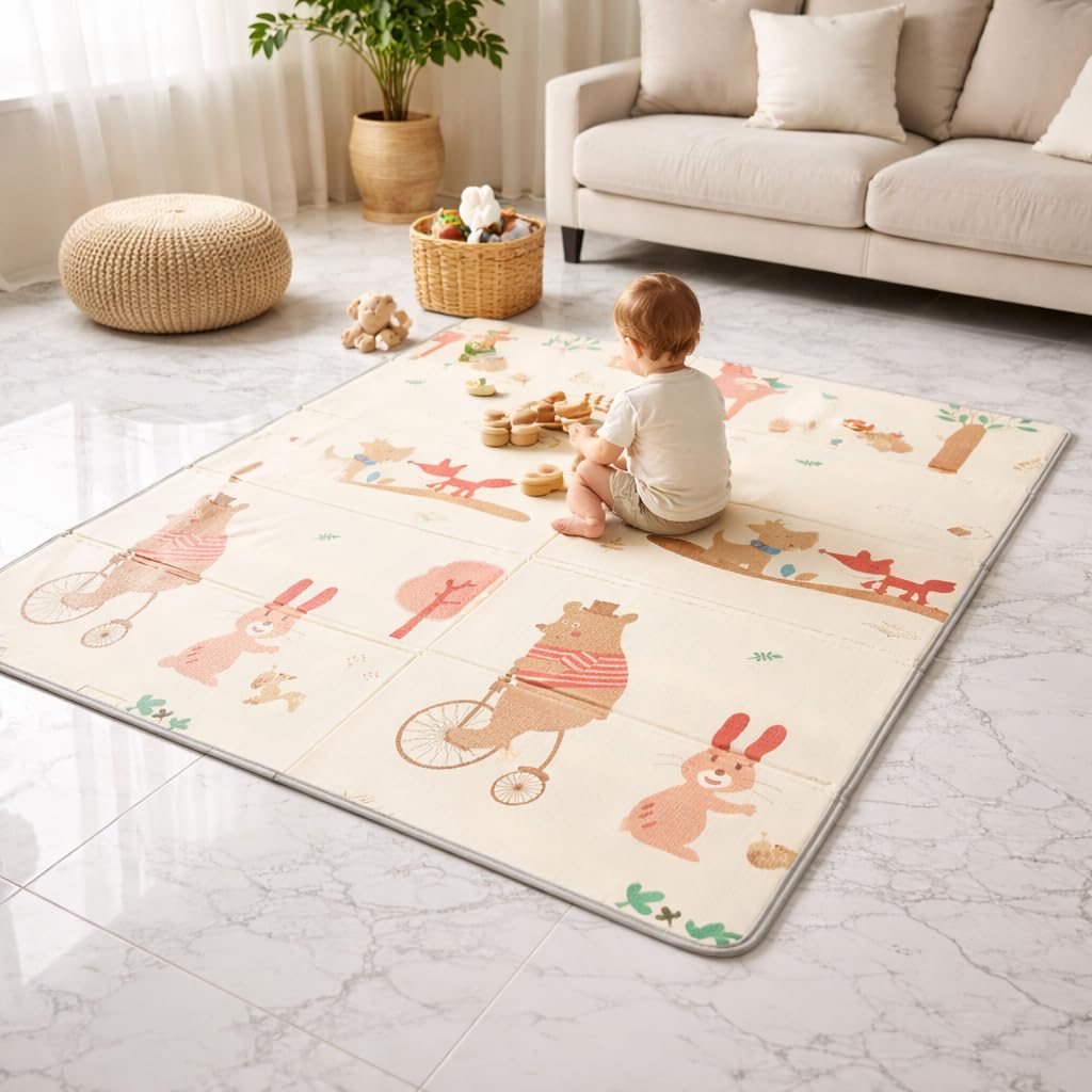 KIDOOLA Tappetino Da Gioco Reversibile E Impermeabile, Grandissimo (179x199 Cm), Morbido E Pieghevole Per Neonati E Bambini, Con Città E Numeri (Stile 3)