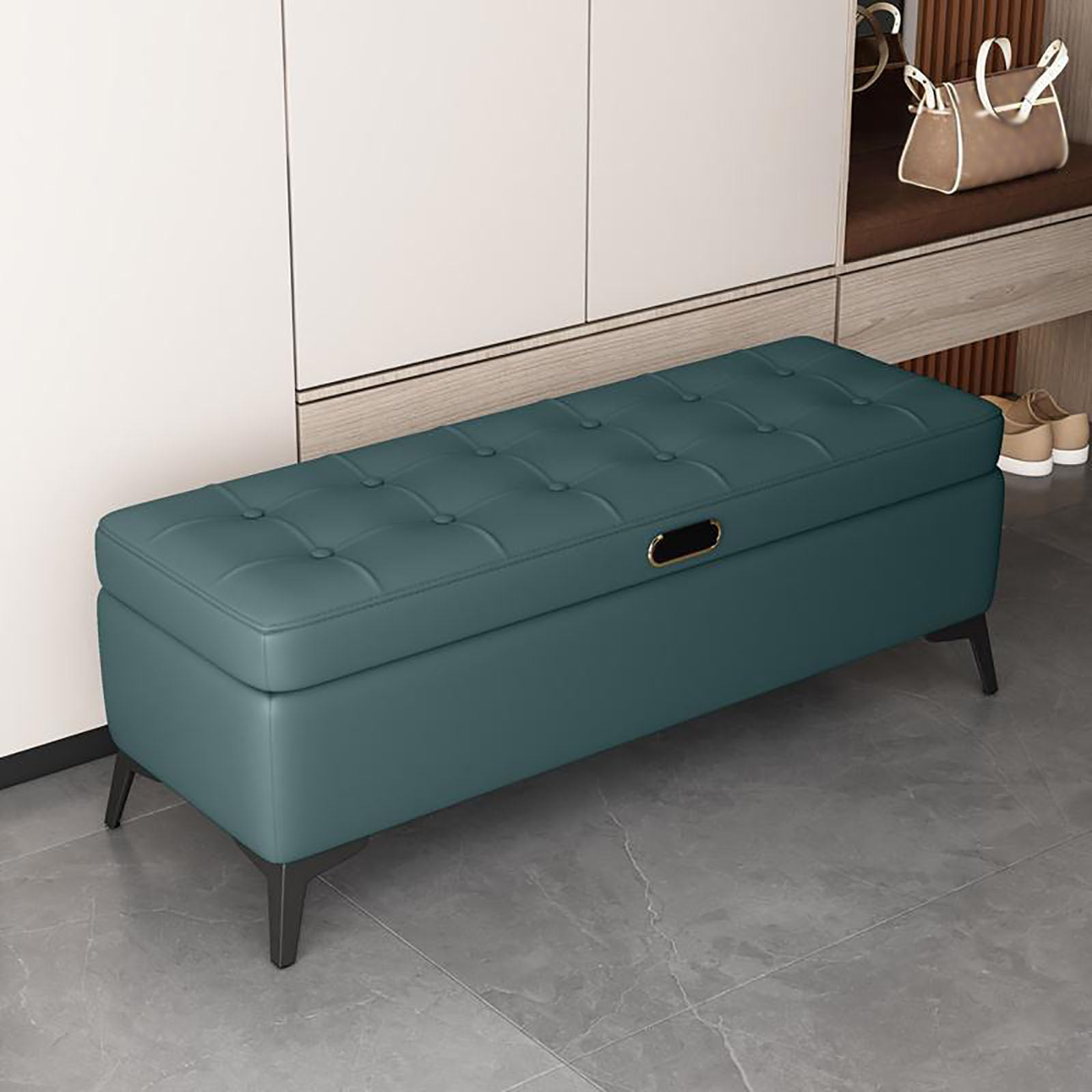 MSHGSKU Upholstered Storage Bench for End of Bed Modern Wood Frame Ottoman Cyan Shoe Rack & Foot Rest for Bedroom Living Room Hallway - 100X30X40CM
