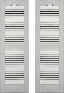 Builders Edge 14.5 in. W x 48 in. H Builders Edge, Standard Cathedral Top Center Mullion, Open Louver Shutters, Includes Matching Installation Spikes (Per Pair), 030 - Paintable