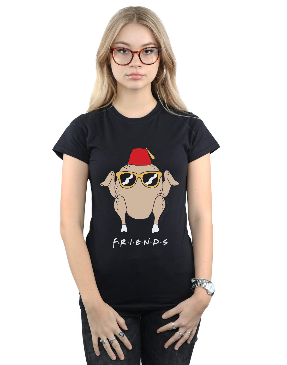 Absolute Cult Women's Black Friends Sunglasses Turkey T-Shirt Medium