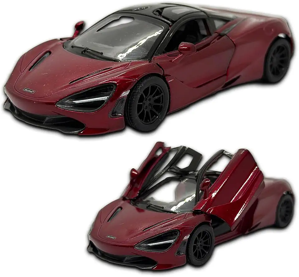 Miniatura de carro McLaren 720S em metal, 12 CM, 1/36, abertura de portas laterais, rodinhas de borracha com fricção, Carrinho de ferro Kinsmart (Vinho)