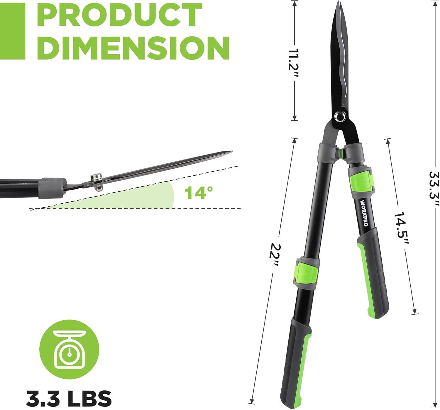 WORKPRO Extendable Hedge Shears, 25"-33" Manual Hedge Clippers, Professional Bush Cutter, Gardening Pruners Scissors, Hedge Trimmers, Shears Gardening Tools for Pruning Borders & Shrubs