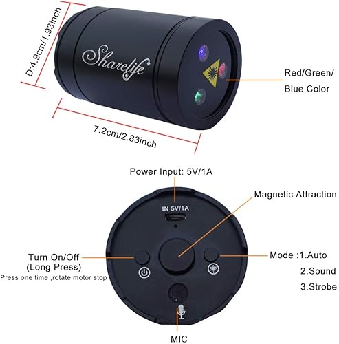 Mini Luz Láser RGB Portátil Proyector de Gobos USB Recargable con Batería para Fiesta en Casa, DJ, Cumpleaños, Regalo, Viaje, Jardín, Bosque,