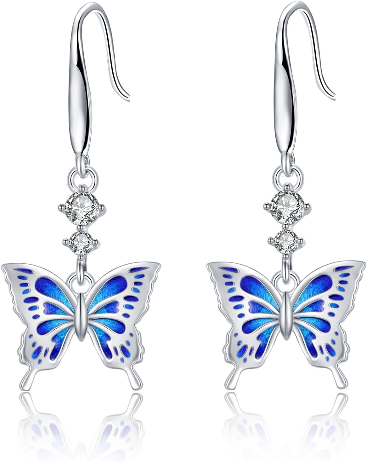 Butterfly Dangle Earrings 925 Sterling Silver Small Peal and Enamel Dangly Earrings for Sensitive Ears Dripping Oil Jewelry Mother Day for Women Girlfriend Butterflies Lovers
