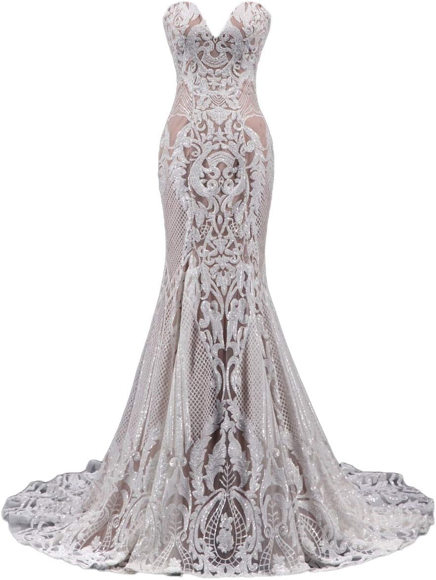 RuolaiStrapless Sweetheart Neck Special Sequined Mermaid Evening Dress Wedding Gowns