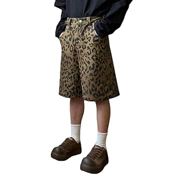 POHADON Y2k Leopard Print Jeans Shorts Hip Hop Baggy Bermuda