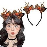 [RidrificM8] 【2025年ハロウィン飾り】ハロウィン カチューシャ かぼちゃ 鹿の角 網状 レース 小道具 コスプレ レディース 子供 可愛い 小物 前髪留め 仮装 パーテ ィー グッズ 髪飾り 写真撮影用（カボチャ金色の鹿の角）