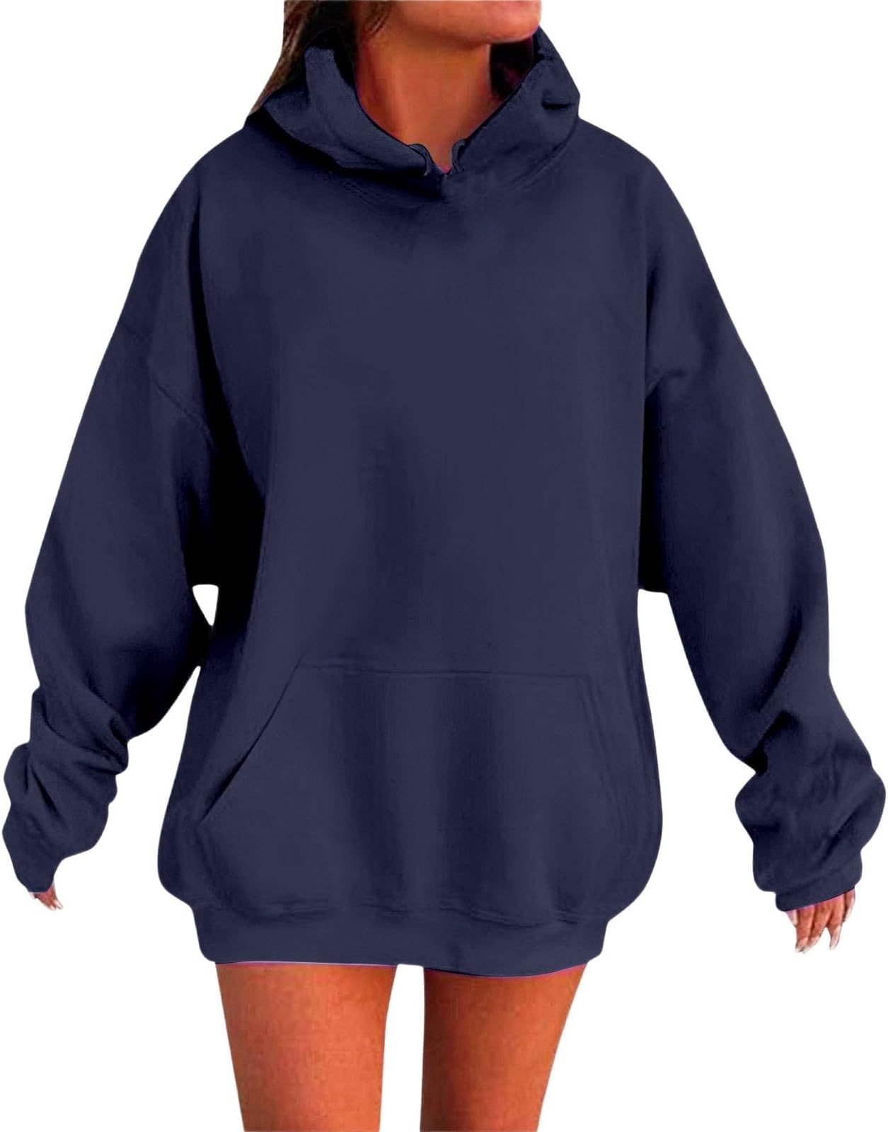 Women's Solid Color Drop Shoulder Hoodie With Pockets Comfortable And Stylish Sweatshirt Top