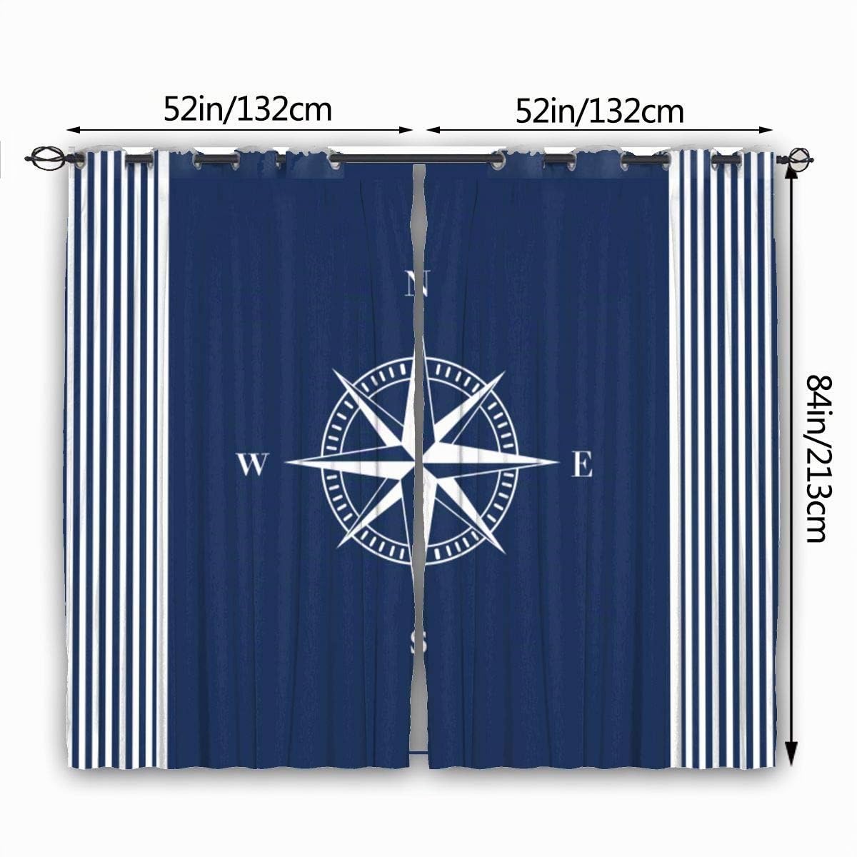 DmiGo Rideaux perforés,Ancres Bleu Marine à Rayures Nautiques Bleues avec Rideaux de fenêtre de Chambre à Coucher de Salon Blanc étoilé,2 Panneaux,260cmx180cm