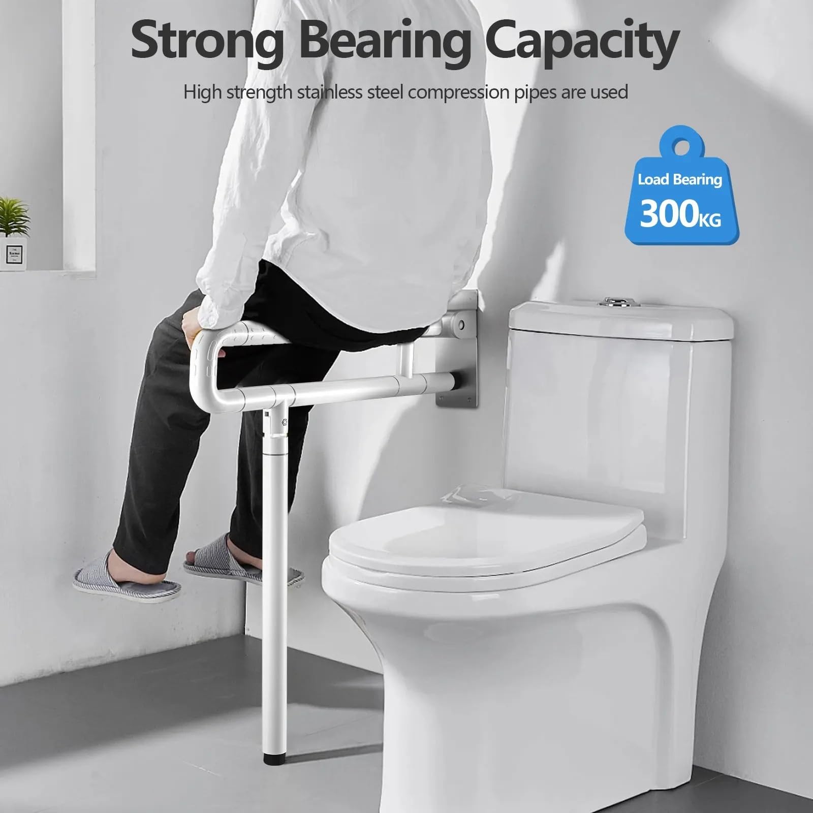 Barandilla plegable para el inodoro Barras de seguridad acero inoxidable for baño, manija ducha, mango inodoro, barra soporte mano, bañeras ayuda for pacientes(B)