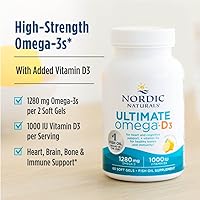 Vista 3 de Nordic Naturals Ultimate Omega-D3, sabor a limón, 90 geles blandos, 1280 mg de omega-3 + 1000 UI de vitamina D3, EPA y DHA, promueve la salud
