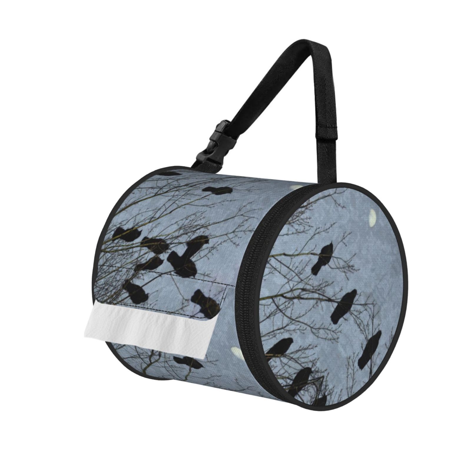 Black Crow Birds Print Fashion Tissues Organizer Box, Hanging Tissue Holder For Purse Coins For Car Office Daily Outing