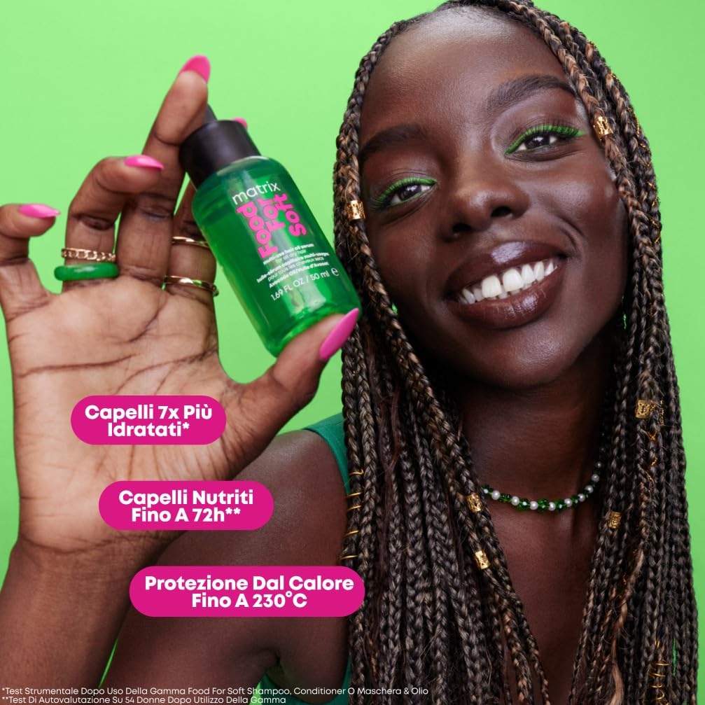 Matrix, Olio Multi-Uso Idratante per Capelli Secchi, Termoprotettore, Chioma Effetto Seta, Con Olio di Avocado e Acido Ialuronico, Food For Soft, 50 ml