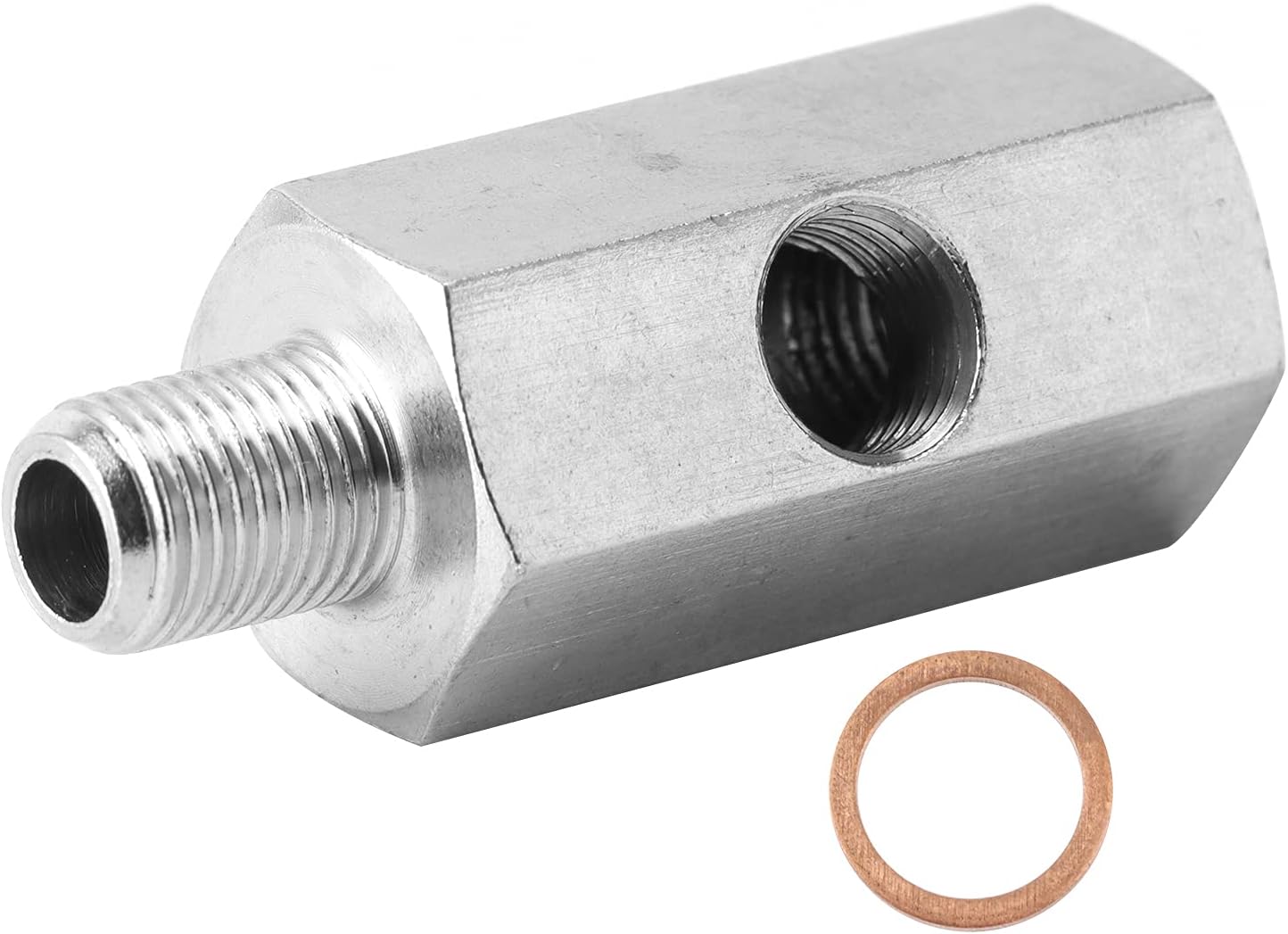 Oil Pressure Sensor Tee, Oil Pressure Sensor Adapter, NPT Tee Male to Female1/8in to M10x1.0 Turbo Supply Line Gauges Fitting