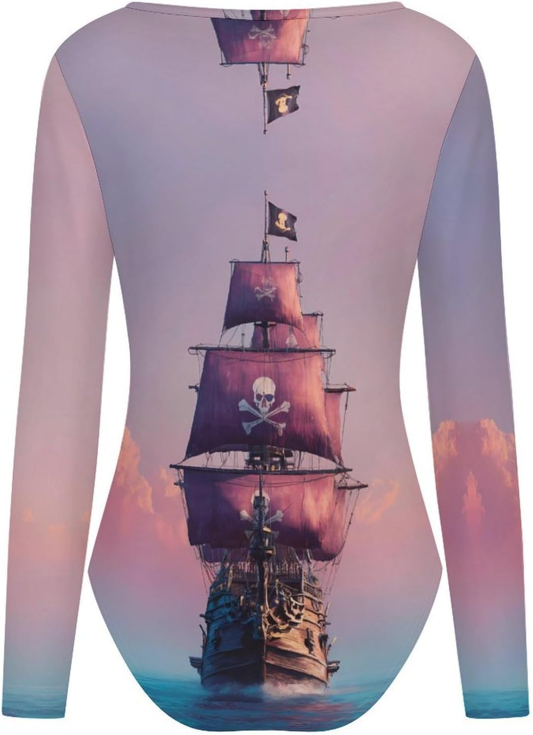 Piratees Sailboat Sunset Women's Bodysuits Long Sleeve Top 5XL