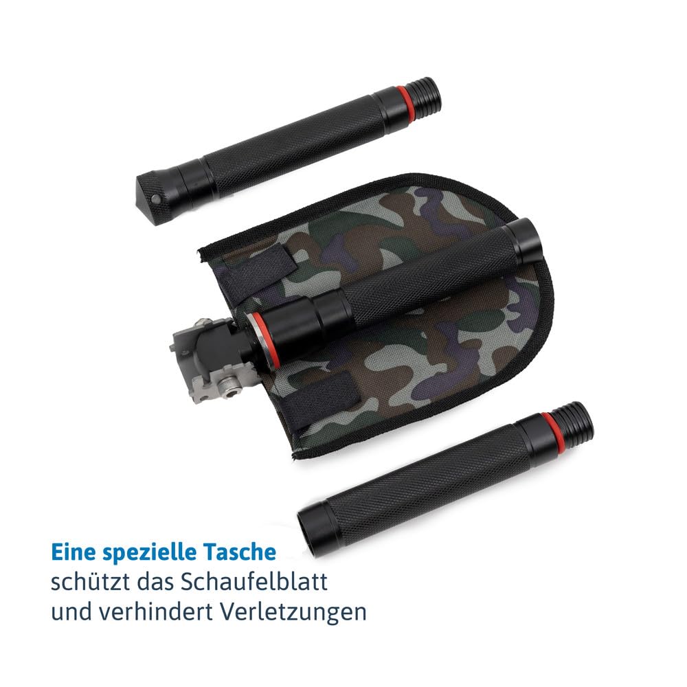 Dönges Pelle pliante multifonctionnelle avec 3 longueurs | Pelle combinée en acier inoxydable | Pelle pliante noire pour survie, randonnée, camping | Équipement de survie avec sac de transport