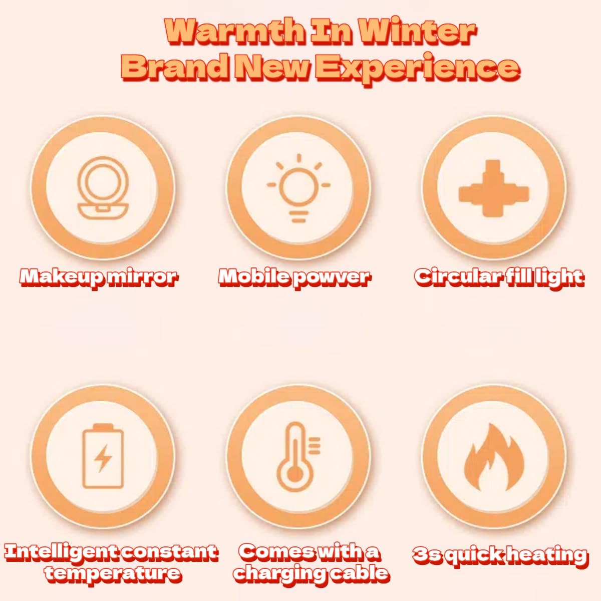 3-in-1 Hand Warmer with Makeup Mirror and Circular Fill Light, 5000mAh Electric Hand Warmers,Gifts for Women,Hiking, Skiing, Camping, Travel,Hunting,Outdoor Accessories image 2