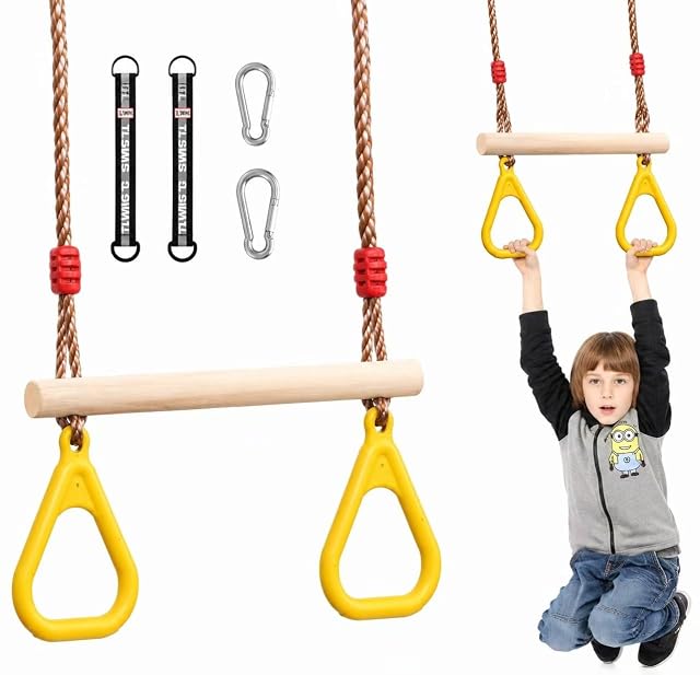 Morwealth Trapecio Columpio multifunción Infantil Columpio de Madera con Anillos de plástico