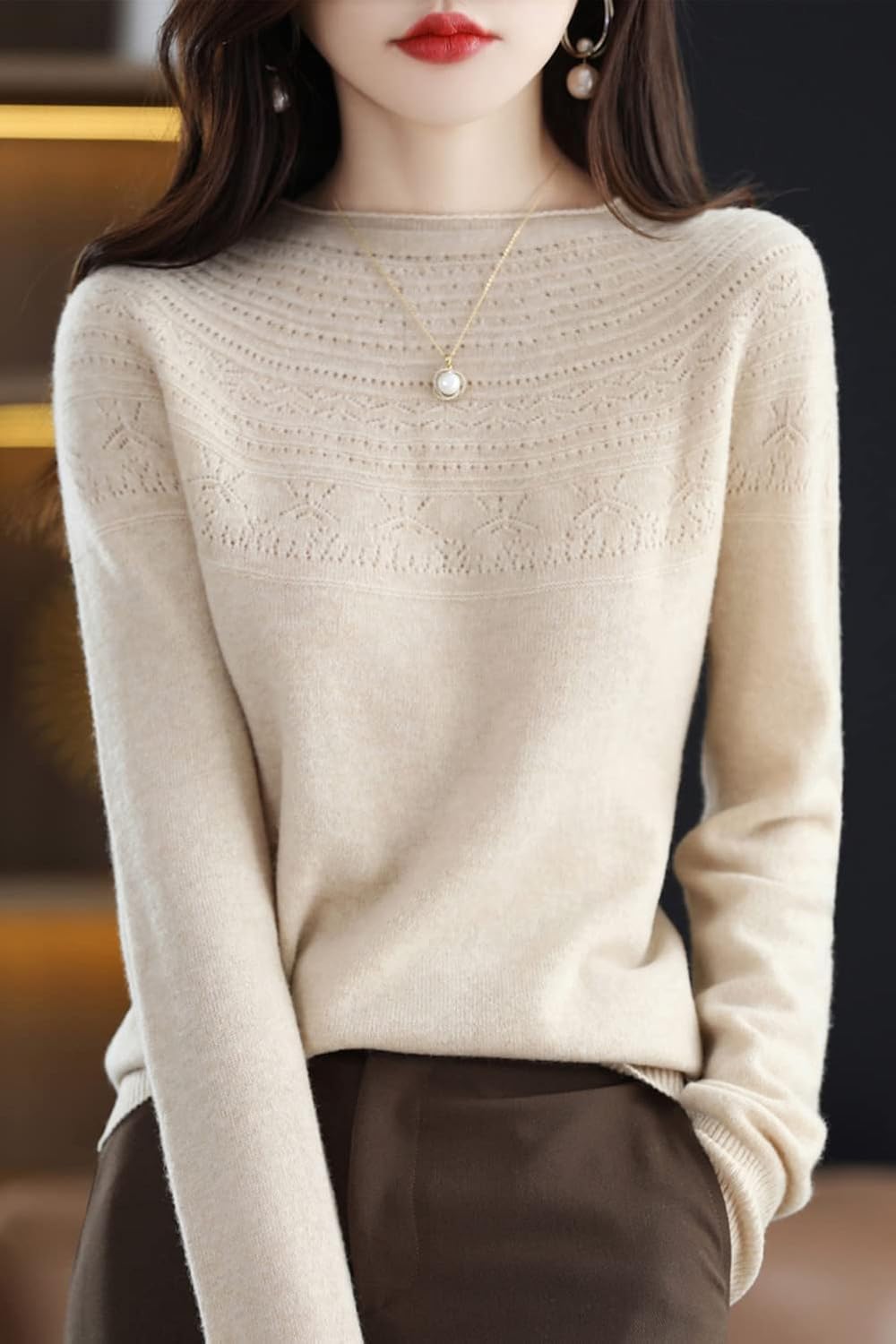 100% Merino Wool Sweaters Women's Fall Winter Warm Soft Knitted Loose Pullover Crew Neck Long Sleeves - Image 4