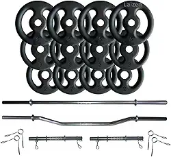 Kit de musculação Laizen 40kg Anilhas + 2 Barras 40 + Barra 150 + Barra W