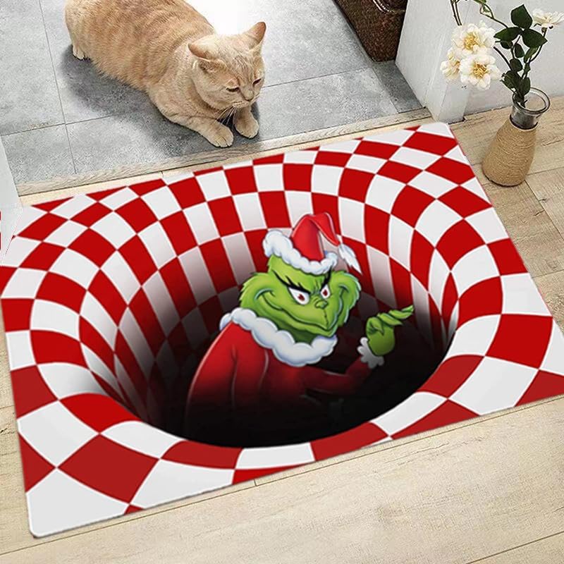 3D Illusion Doormat, Funny Entryway Rug for Christmas Decoration Indoor Outdoor Halloween Welcome Bathroom Kitchen Floor mat (Red