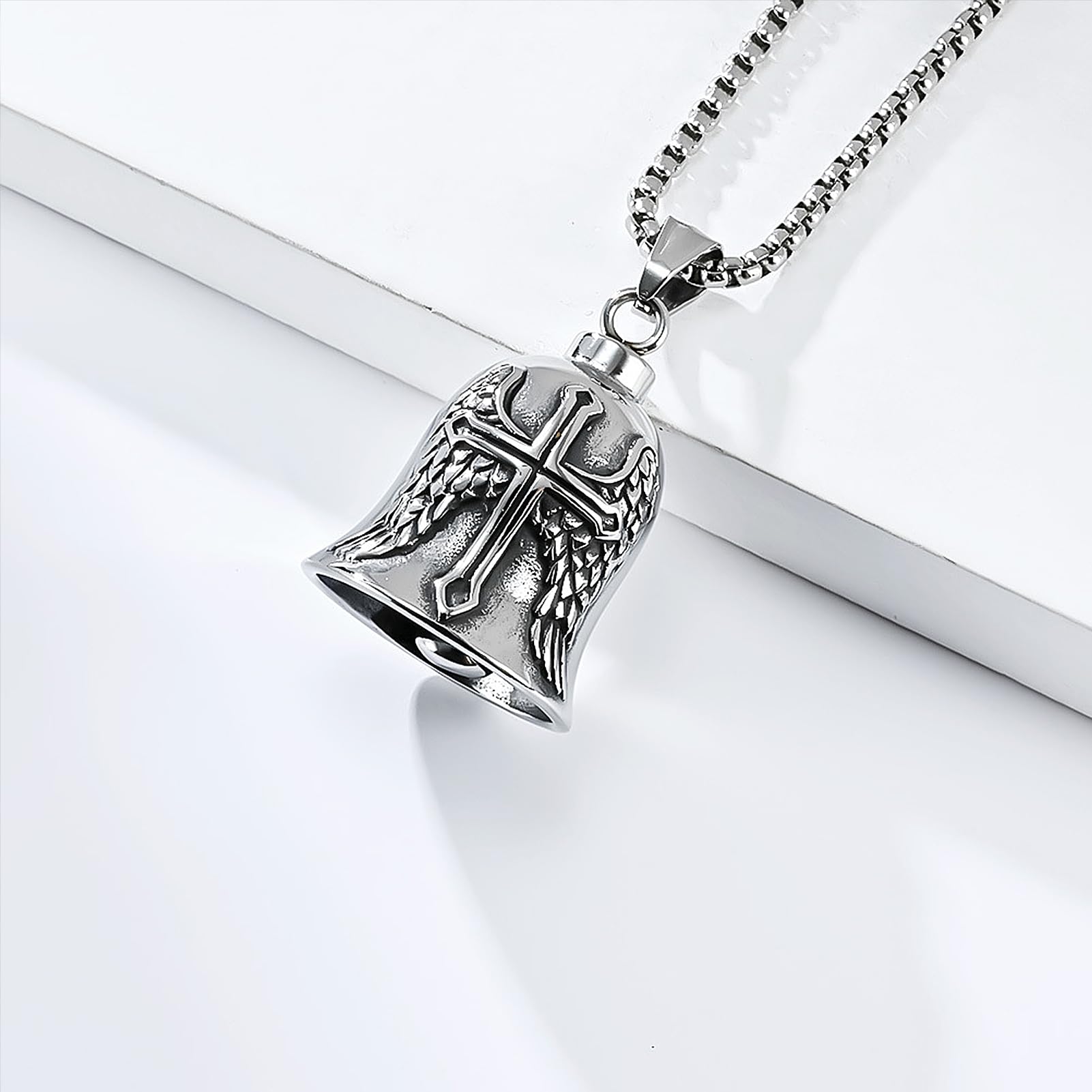 Biker Guardian Bell - brelok ze stali nierdzewnej Lucky Charm - dzwonek ochronny dla motocyklistów i rowerzystów - czerwony olej, motyw anioła