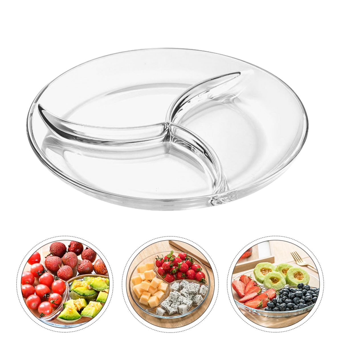 Veemoon Plateau de Service Léger et Gain de Place en Verre Trempé Multi-compartiments pour Fruits, Desserts et Snacks, Maison et Restaurants Occidentaux