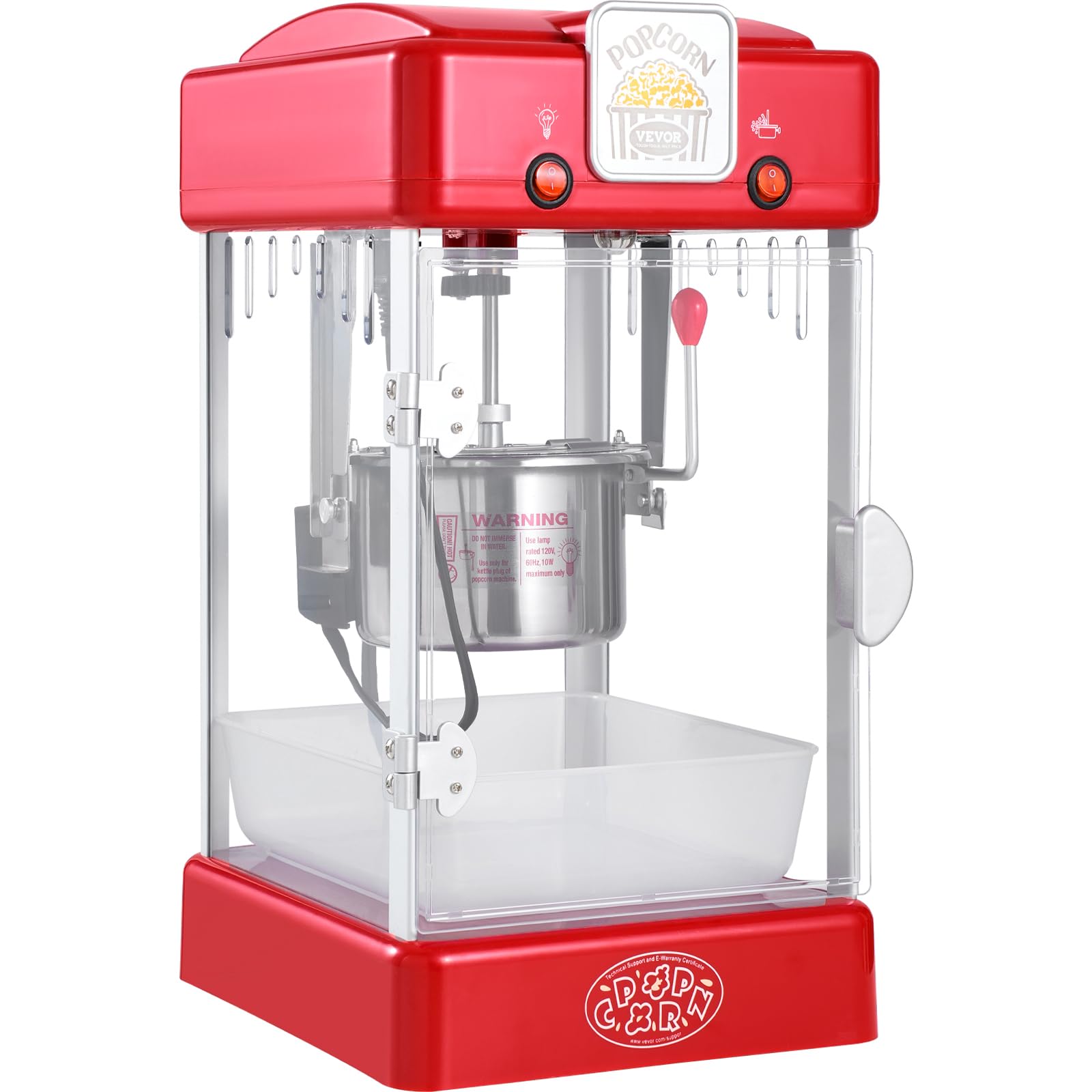 VEVOR Maszyna do popcornu, maszyna do popcornu 300 W, waga 3,25 kg, czajnik 0,07 kg, 3,78 kg na partię, stołowa maszyna do popcornu z drzwiami, w zestawie 2 łyżki tacy, styl teatralny, czerwony