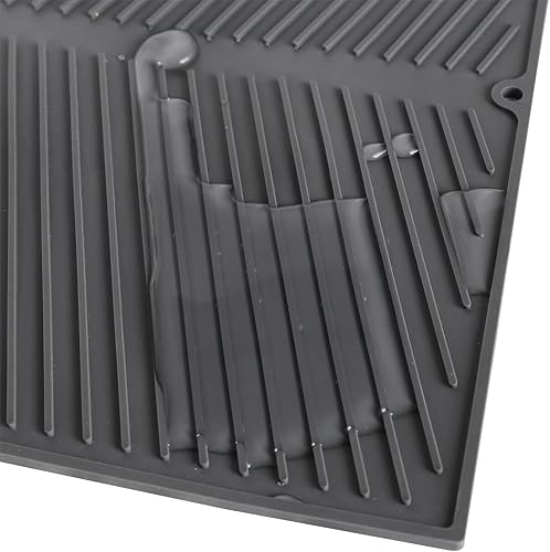Miniatura 7 de Tapete de silicona para secar platos con borde de drenaje integrado, antideslizante, fácil de limpiar, resistente al calor, tapete escurridor de