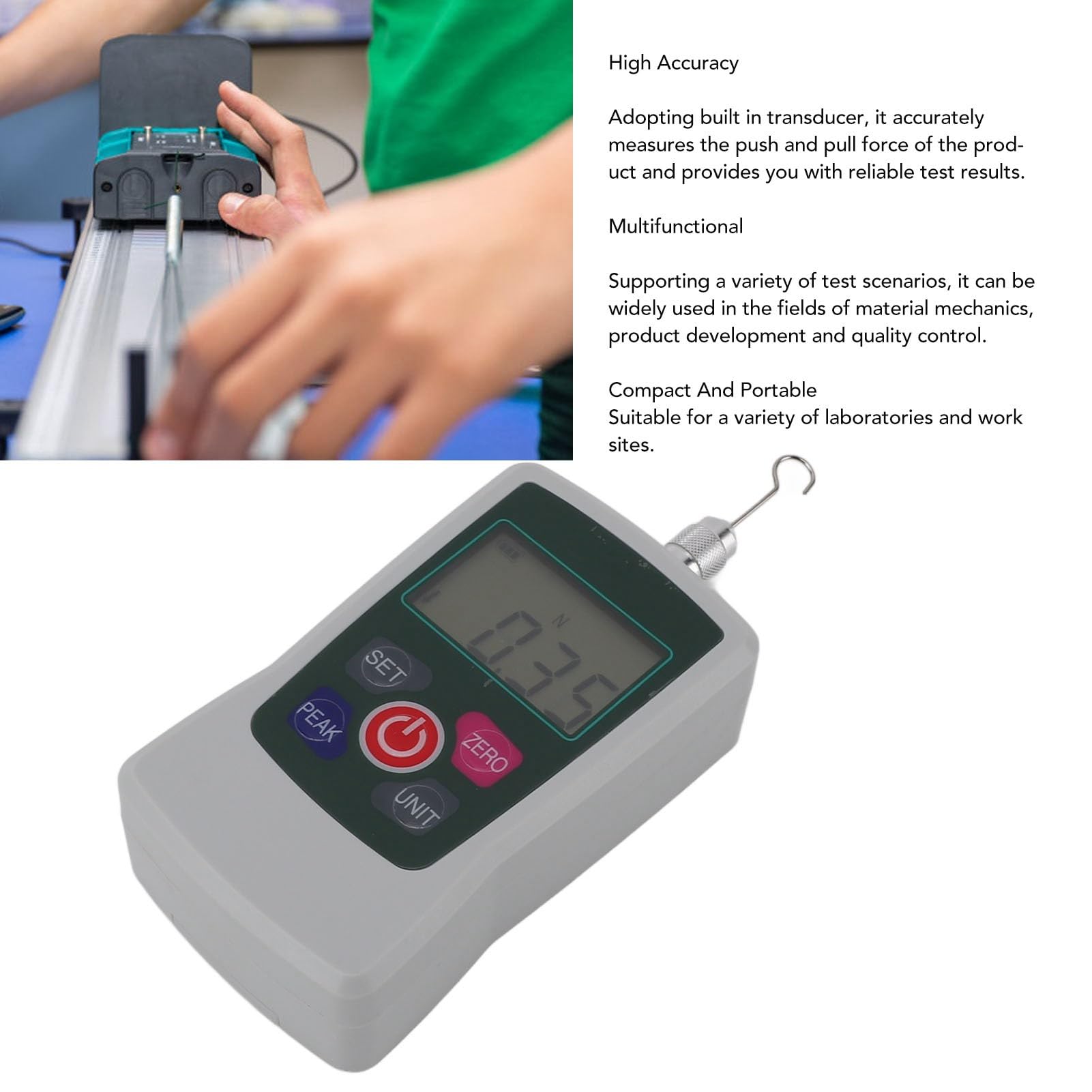 2N Bis 20N Digitales Kraftmessgerät, Hochpräzises Push-Pull-Messgerät mit Eingebautem Sensor, Tragbares Kraftmessgerät mit Digitaler Anzeige für den Unterricht Im Schullabor